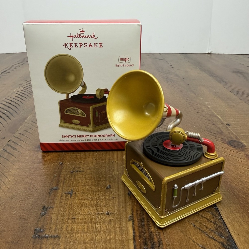 Hallmark Keepsake Ornament 2014 Santa's Merry Phonograph Magic Light Sound MIB
